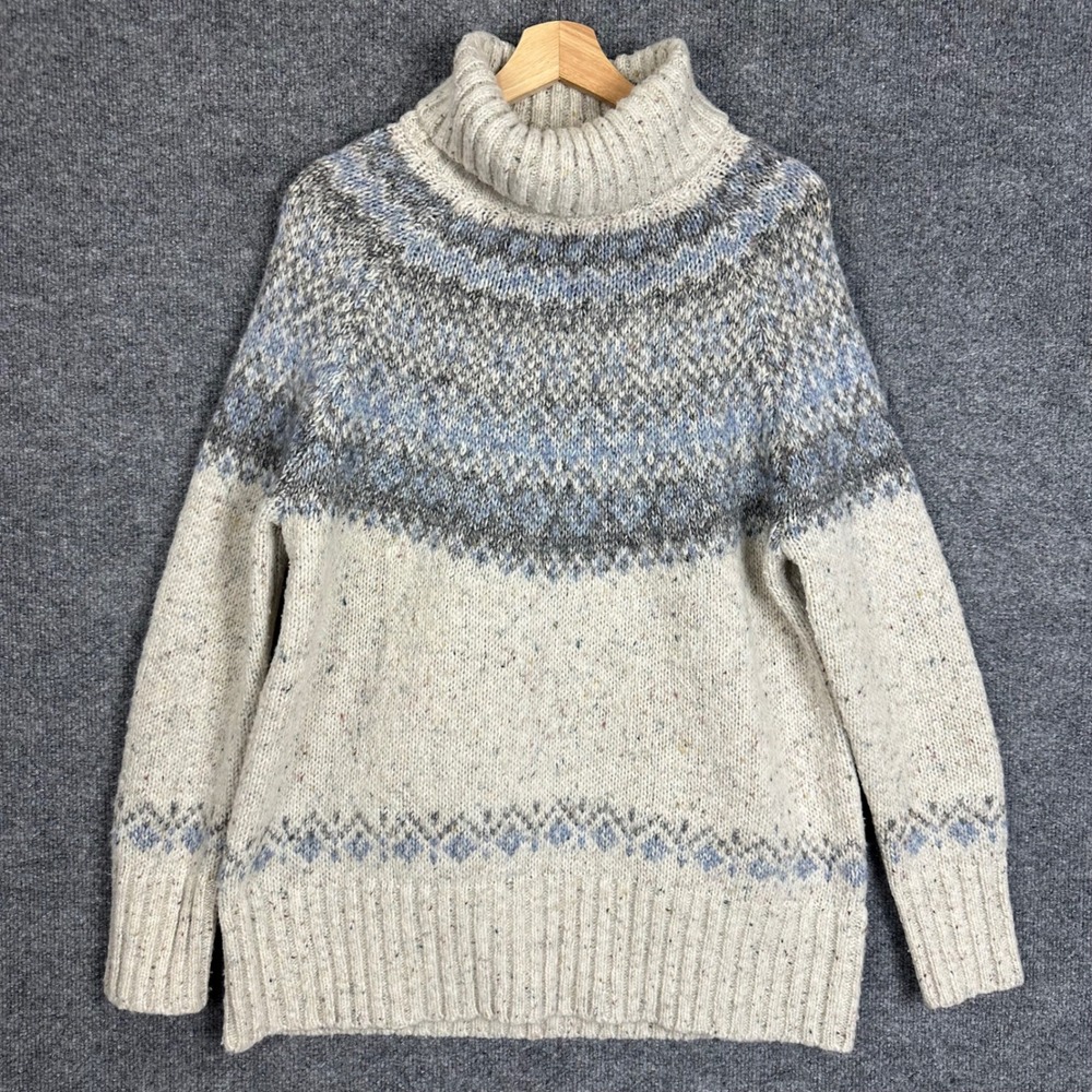 Tuckernuck Sweater Womens M Cream Fair Isle Turtleneck Wool Blend